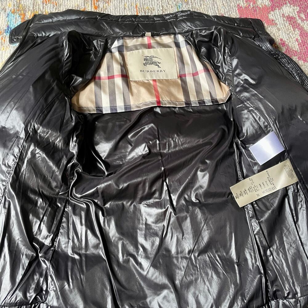 Burberry Black Goose Down Quilted Puffer Jacket sz M Medium Coat Shiny - Picture 7 of 12